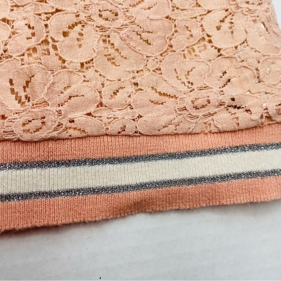 Harper Canyon Blush Pink and Silver Lace Short Sleeve Blouse - Picture 3 of 8